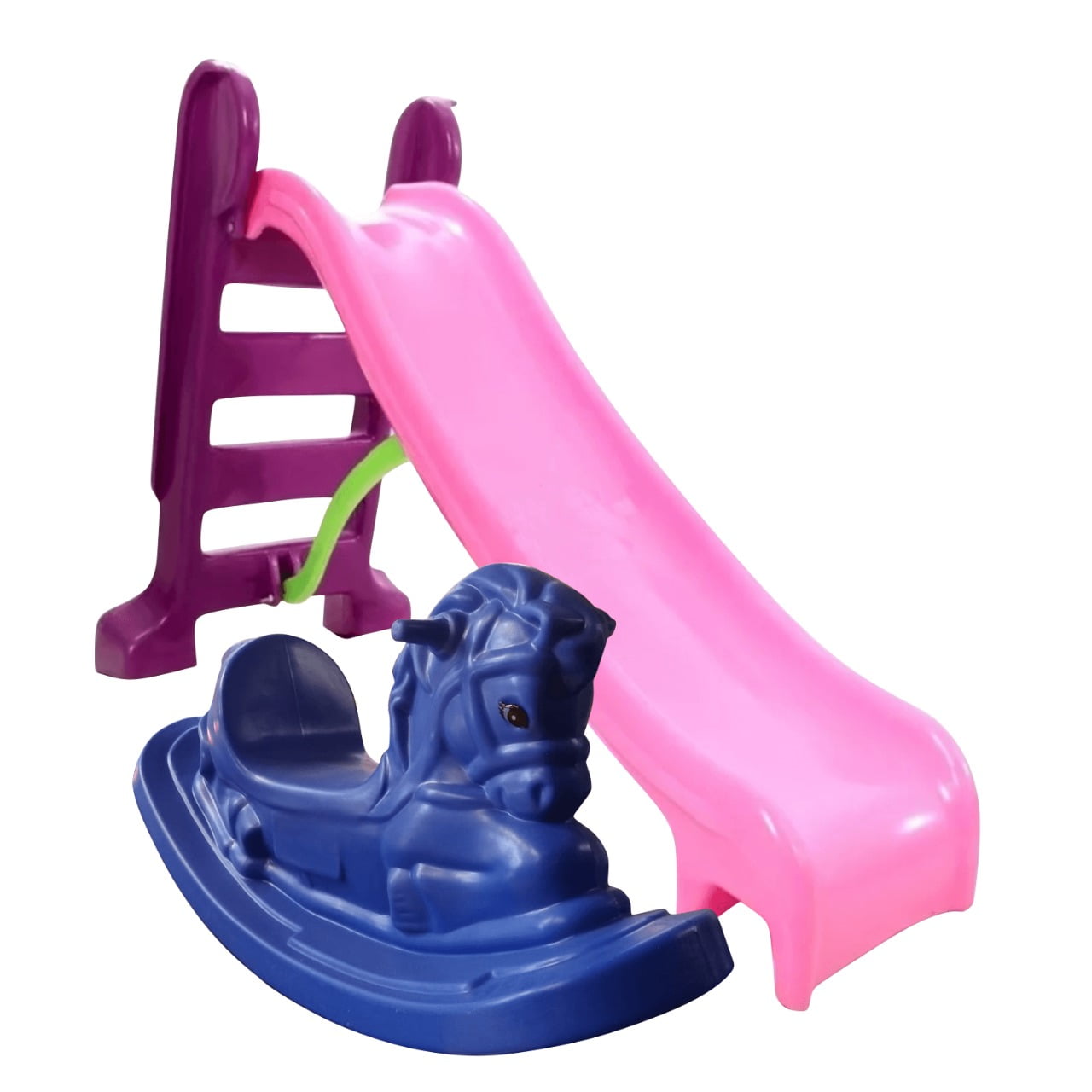 Pracinha Baby - Escorregador Infantil Médio Rosa + Gangorra Cavalinho 