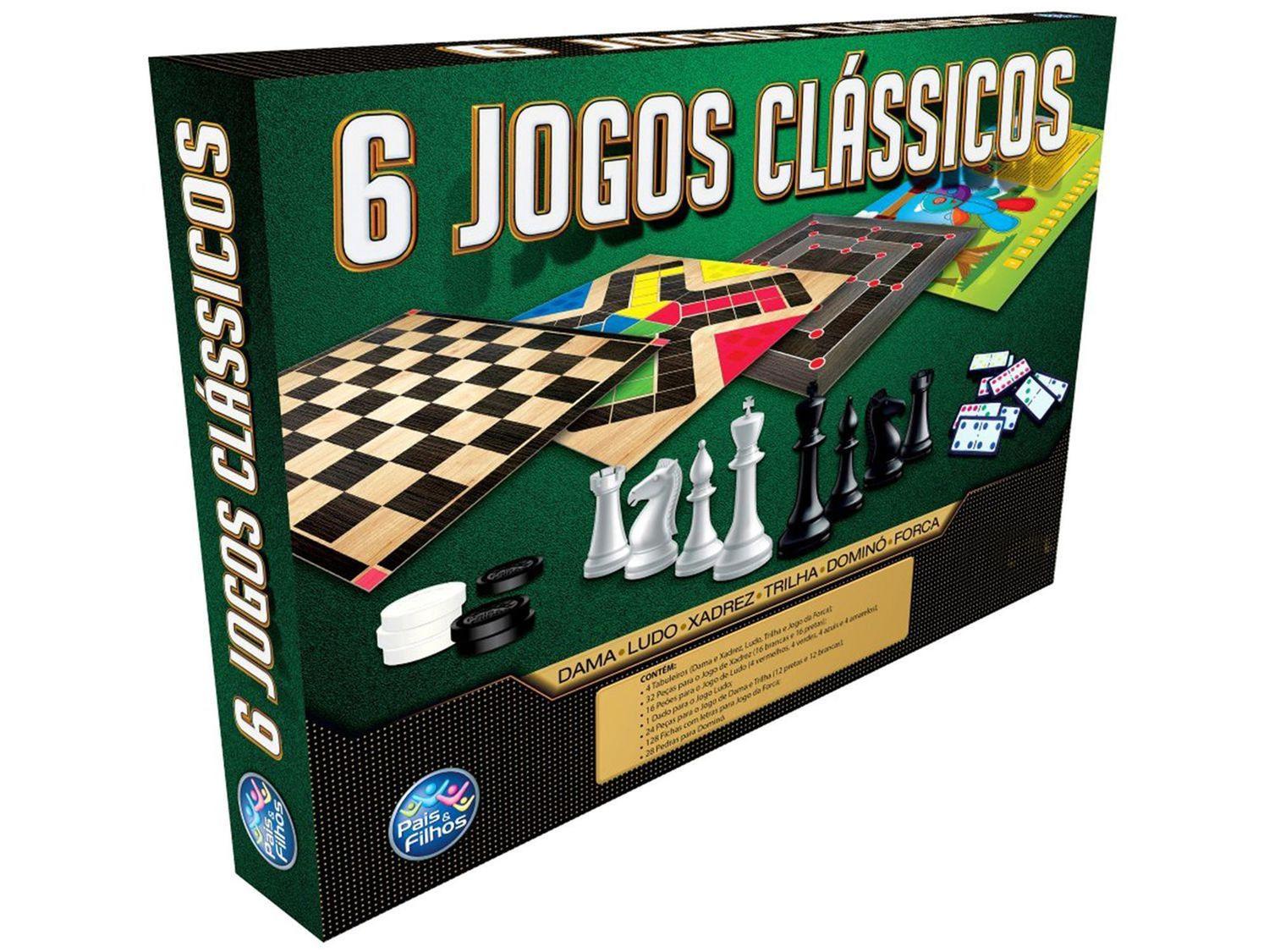 6 Jogos Clássicos- Xadrez, Dama, Dominó, Ludo, Trilha e Bingo