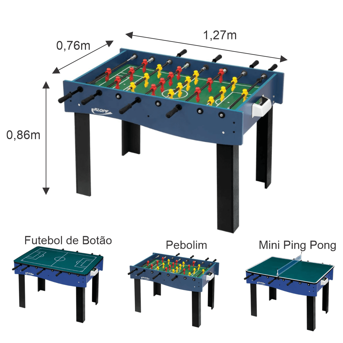 Mesa Multi Jogos 3 x 1 Pebolim, Mini Ping Pong e Futebol de Botão - Cama  Elástica RS