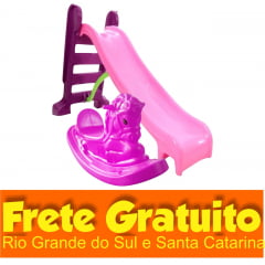 Pracinha Baby - Escorregador Infantil Médio Rosa + Gangorra Cavalinho 