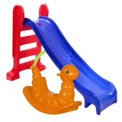 Pracinha Baby - Escorregador Infantil Médio Azul + Gangorra Nhoca