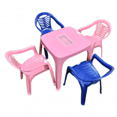 Conjunto Infantil Mesinha Com Quatro Cadeirinhas Rosa e Azul 