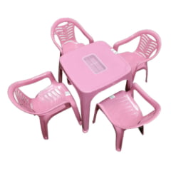 Kit - 1 Mesa e 4 Poltrona Infantil - Rosa