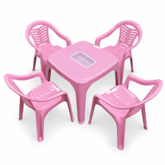 Kit - 1 Mesa e 4 Poltrona Infantil - Rosa