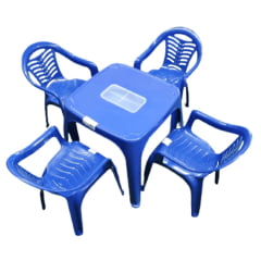 Kit - 1 Mesa e 4 Poltrona Infantil - Azul