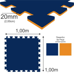 E.V.A Tatame de 1,00 x 1,00m de 20mm -  Azul Escuro / Laranja - Bicolor