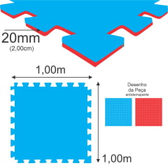 E.V.A Tatame de 1,00 x 1,00m de 20mm -  Azul Royal / Vermelho - Bicolor