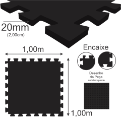 E.V.A Tatame de 1,00 x 1,00m de 20mm - Preto