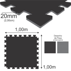E.V.A Tatame de 1,00 x 1,00m de 20mm - Preto / Cinza - Bicolor