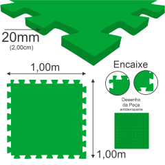 E.V.A Tatame de 1,00 x 1,00m de 20mm - Verde Bandeira