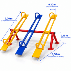 Gangorra Tripla Playground de Ferro Colorido